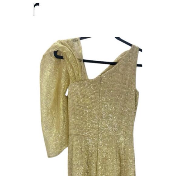 Theia One Shoulder Sleeveless Sash Embellished Sequin Gown Gold Size 4 NWT - Picture 3 of 12